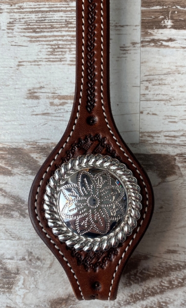 Rope Edge Flower Engraved Concho glänzend 1 3/4